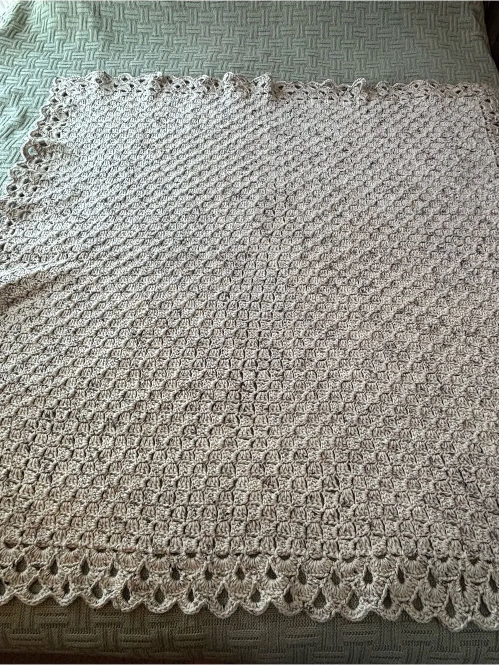 Handmade Crochet Blanket in Light Beige Heather